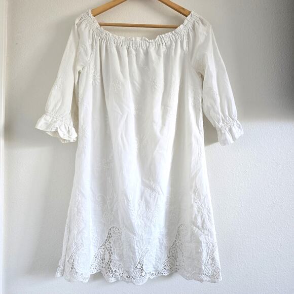Abercrombie & Fitch Dresses & Skirts - Abercrombie & Fitch Embroidered Lace Off Shoulder Dress White M Cottage Bridal